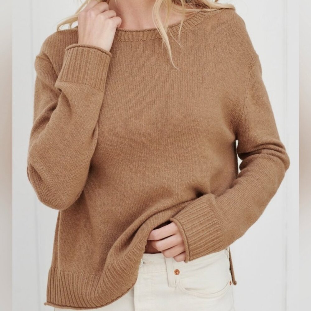 JENNI KAYNE Everyday Sweater in Dark Camel Wool Cashmere Women's XS